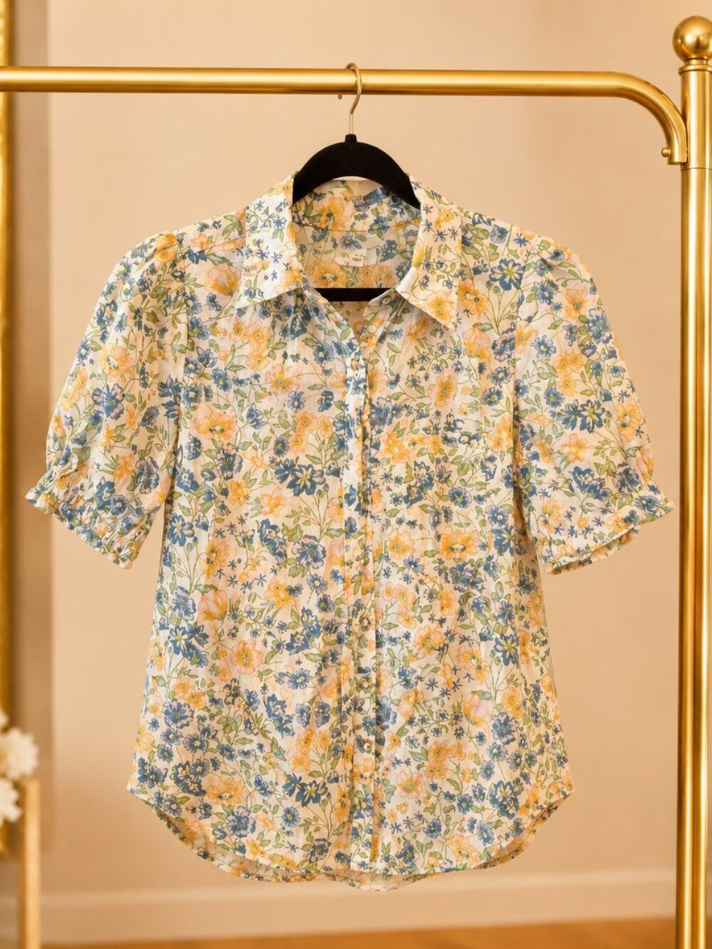 Pilcro Anthropologie Floral Button Down Short Sleeve Cottagecore Blouse XXS